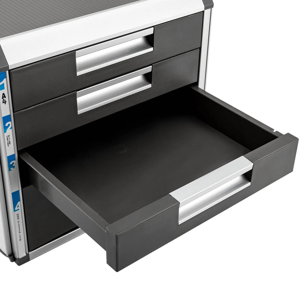4-Layer Desktop Drawer Organizer Books File Locking Storage Cabinet Aluminum Alloy & MDF Stylish Office Storage Solution