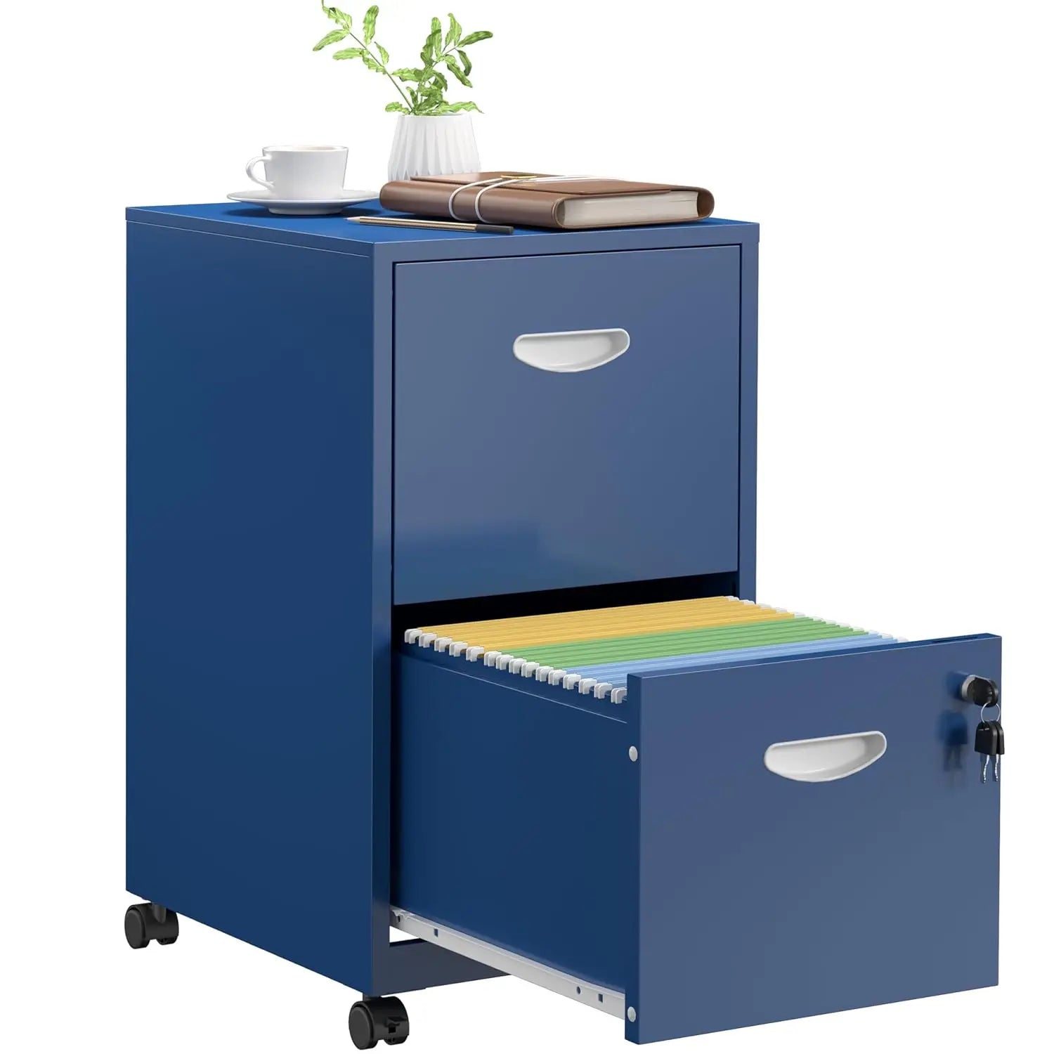 2 Drawer File Cabinet With Lock，Black Rolling File Cabinet For Home Office, Metal Small Mobile Filing Cabinets On, Customize