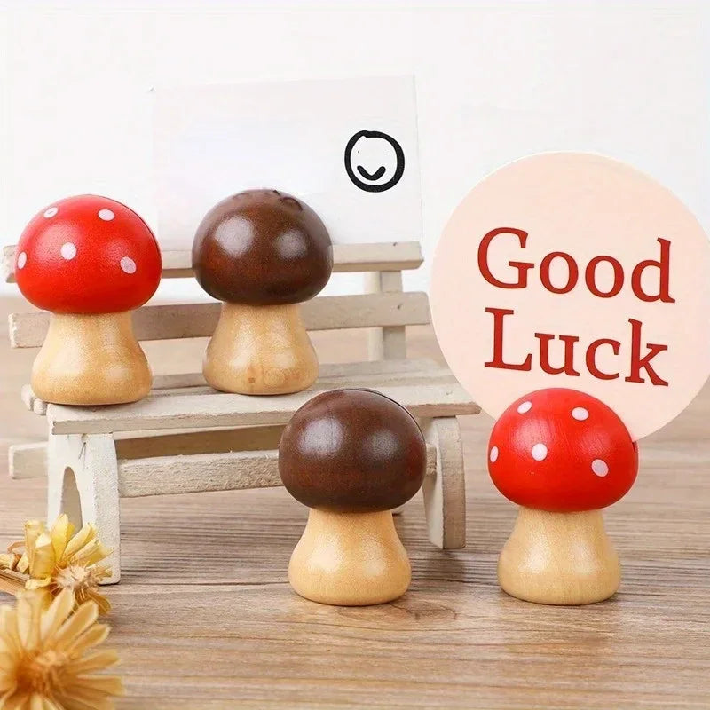 Wooden Mushroom Memo Clips Photo Holder Office Message Note Holder Cute School Desk Organizer