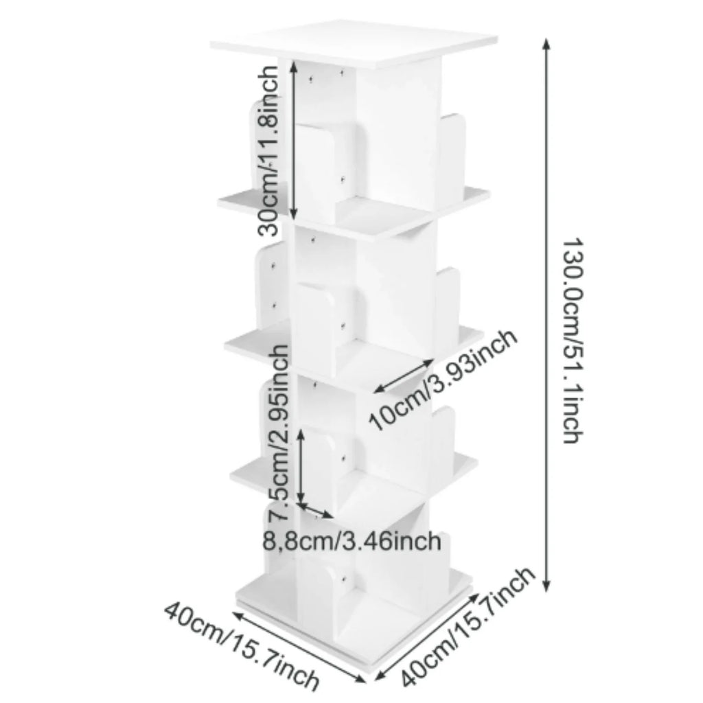 360 Degree Rotating Bookshelf 4 Tier Wooden Bookcase for Kids Office Home Decorative Shelf Storage Organizer