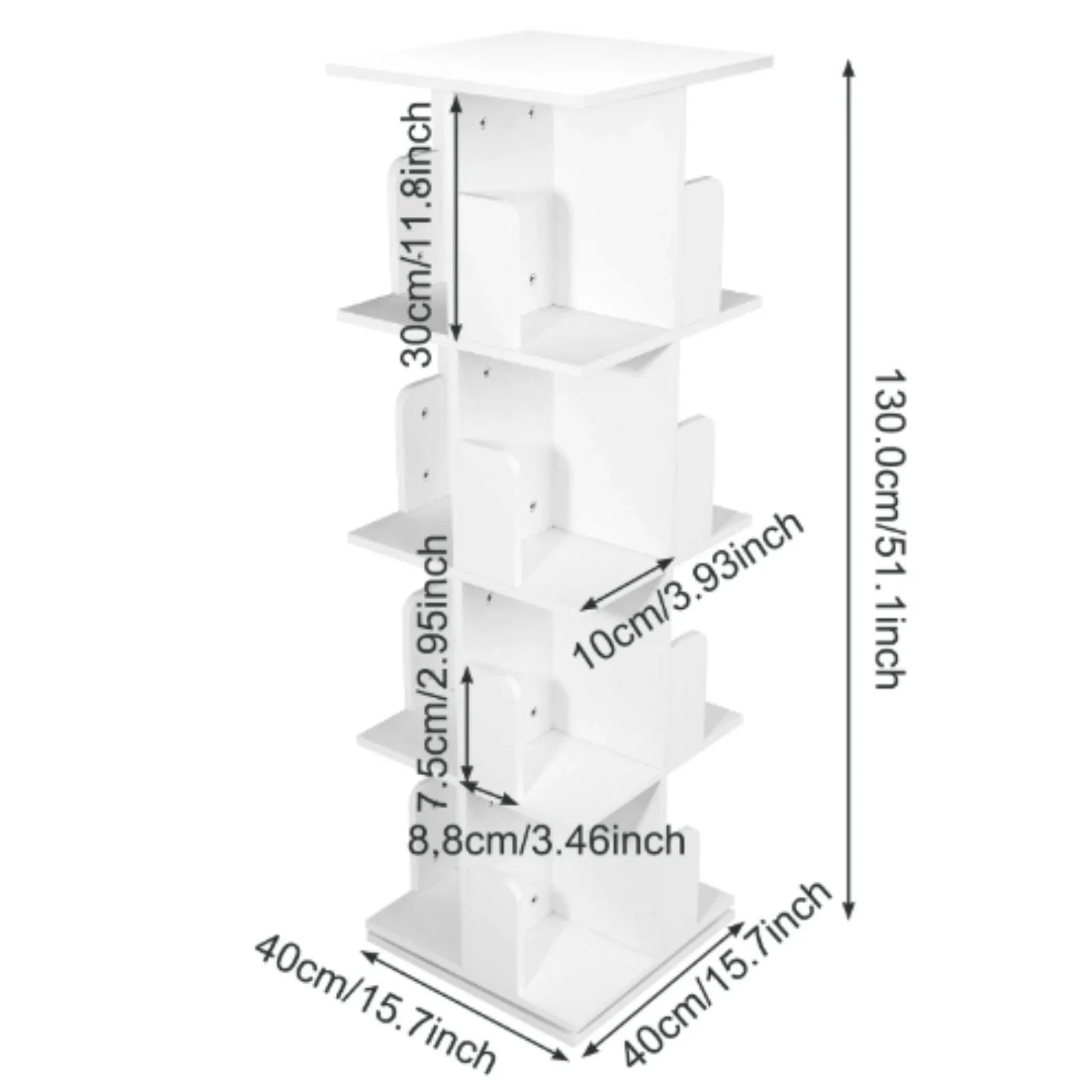 360 Degree Rotating Bookshelf 4 Tier Wooden Bookcase for Kids Office Home Decorative Shelf Storage Organizer