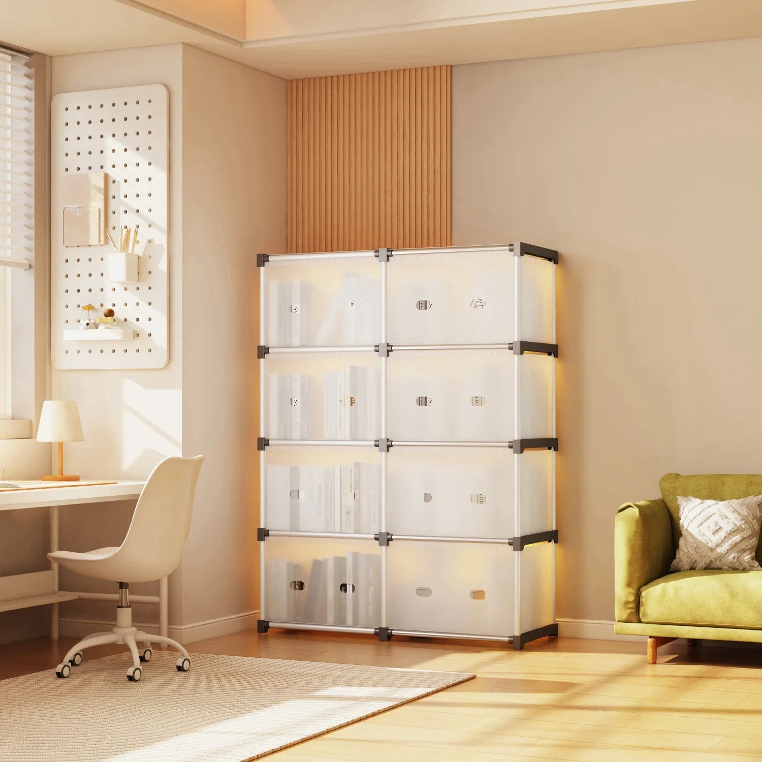 Floor-Standing Dust-Proof Bookshelf Indoor Small Cabinet for Snacks/Clothes/Books Bedroom  Living Room Storage Organizer