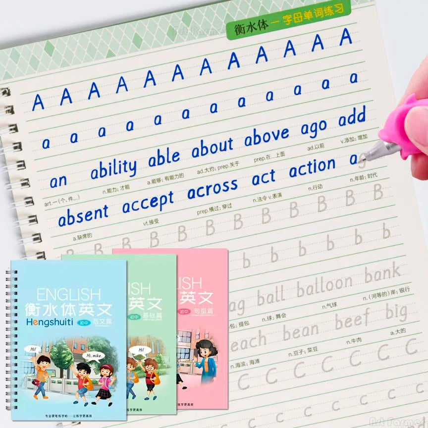 3 Books/Set English Hengshui Italic Practice Copybook Handwriting Practice Calligraphy Book English Alphabet Word Can Be Reused