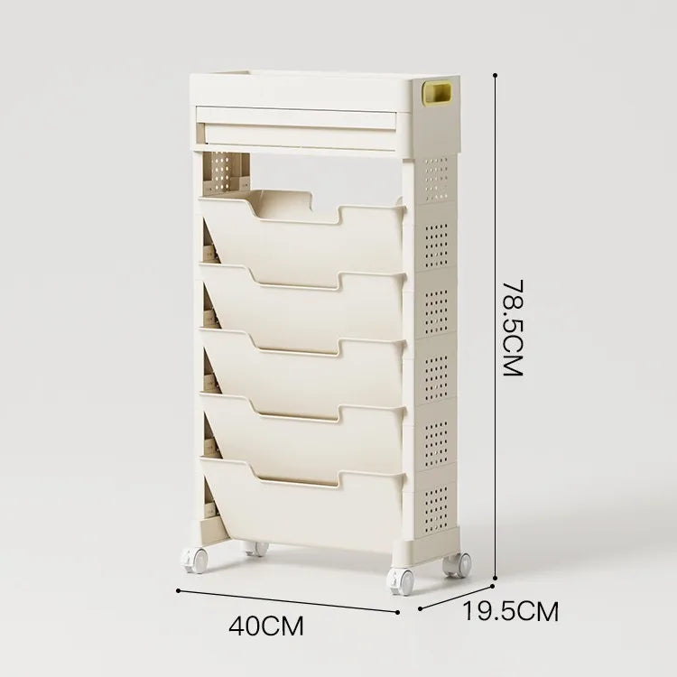 Movable bookshelf Floor-to-ceiling with wheels Bedroom desktop textbook storage rack Study multi-layer book shelf