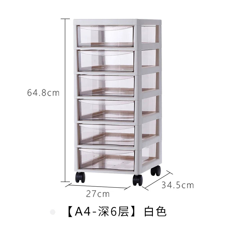 Modern File Cabinet with Clear Drawers,Multi-Layer Mobile Storage Unit for Office Home,Stackable Plastic Organizer for Documents
