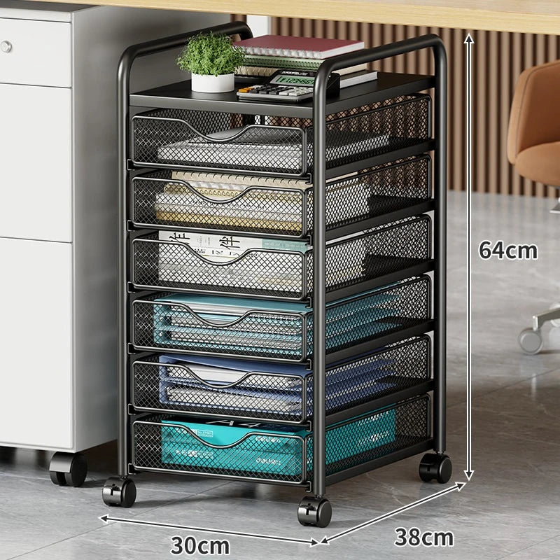 Simple Metal Storage Rack Under Desk Large Capacity Organizer Mobile Rolling Cart with Drawers Multi Layer Office File Cabinet
