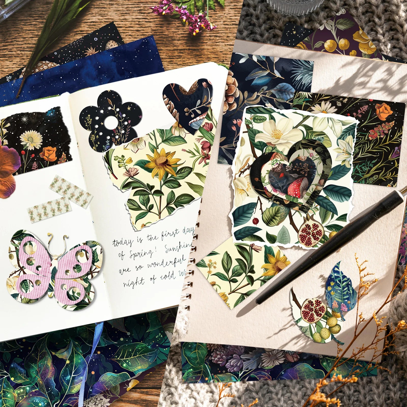 12 Sheets/book Vintage Plant Flower Landscape Material Paper Creative DIY Junk Journal Collage Scrapbooking Stationery