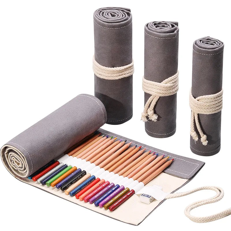 12/24/36/72Holes Pencil Case School Supplies Student Art Pen Bag Pouch Canva Pen Wrap Roll Cosmetic Brush Pen Storage Stationery