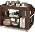 Rolling End Table with Storage, 3-Tier Side Table with Magazine Rack & Open Shelves, 4 Universal Wheels, Farmhouse Mobil