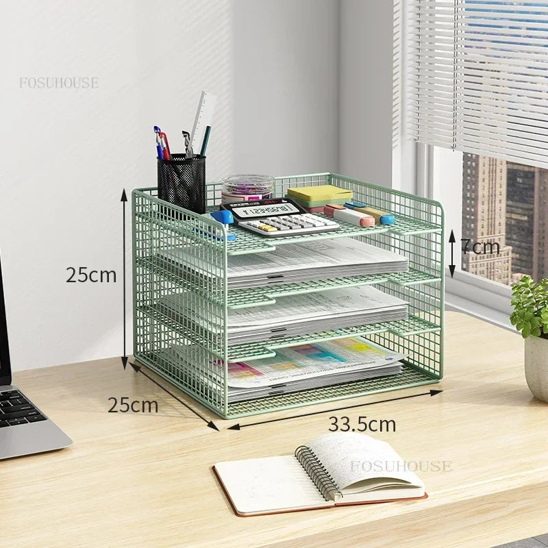 Desktop Filing Cabinets Office Supplies Multi-layer Large-capacity File Frame Storage Box Metal Bookshelf Desk Storage A4 Rack E