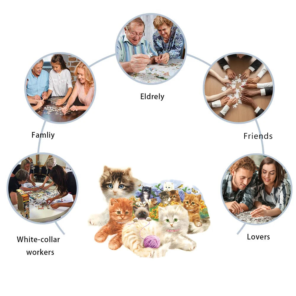 Cat Wooden Jigsaw Puzzles, Advanced Puzzle with Beautiful Gift Package, Unique Shaped Pieces, Best Gifts Family Game Home Decor