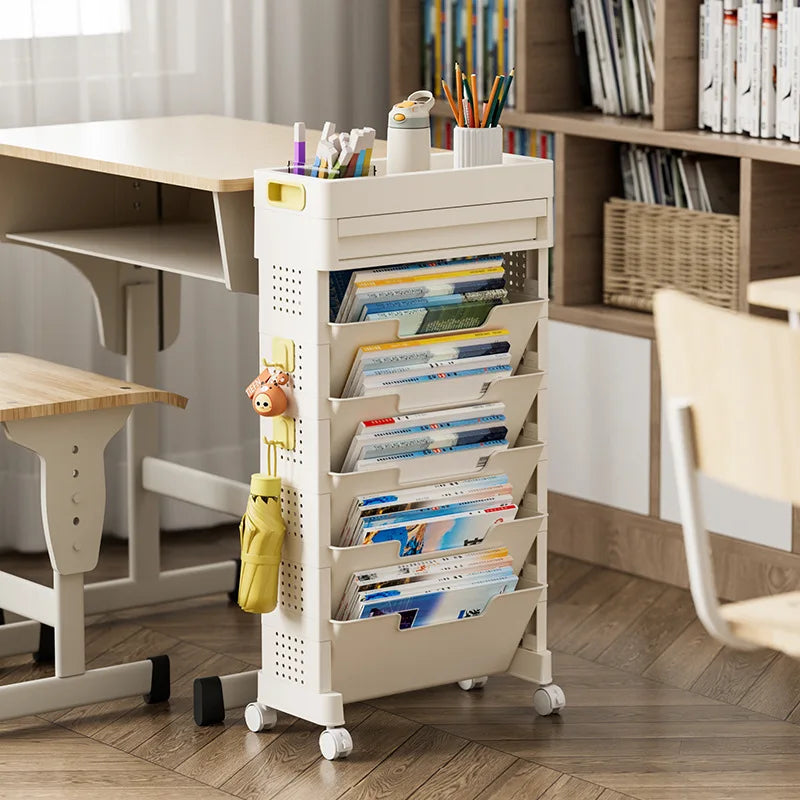 Movable bookshelf Floor-to-ceiling with wheels Bedroom desktop textbook storage rack Study multi-layer book shelf