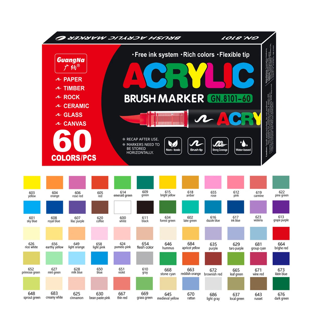 12-120 Colors Waterproof Acrylic Marker Pens with Soft Brush Nib,  Students' Art on Glass, Stone, Metal, Wood, Plastic &Paper