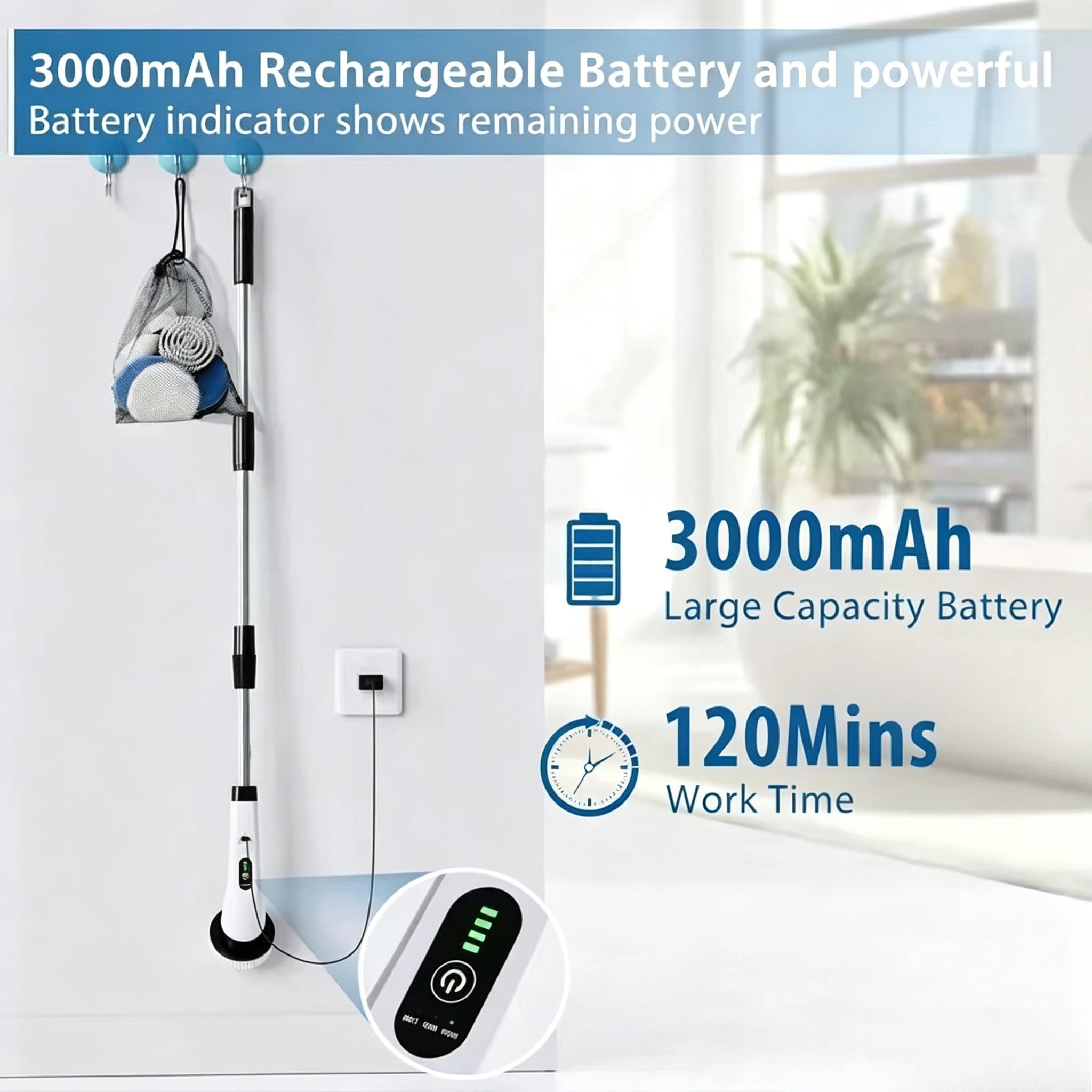 9 In 1 Electric Spin Scrubber Cordless Waterproof Cleaning Brush Tile Floor Tub Bathroom Kitchen Household Washing Accessory