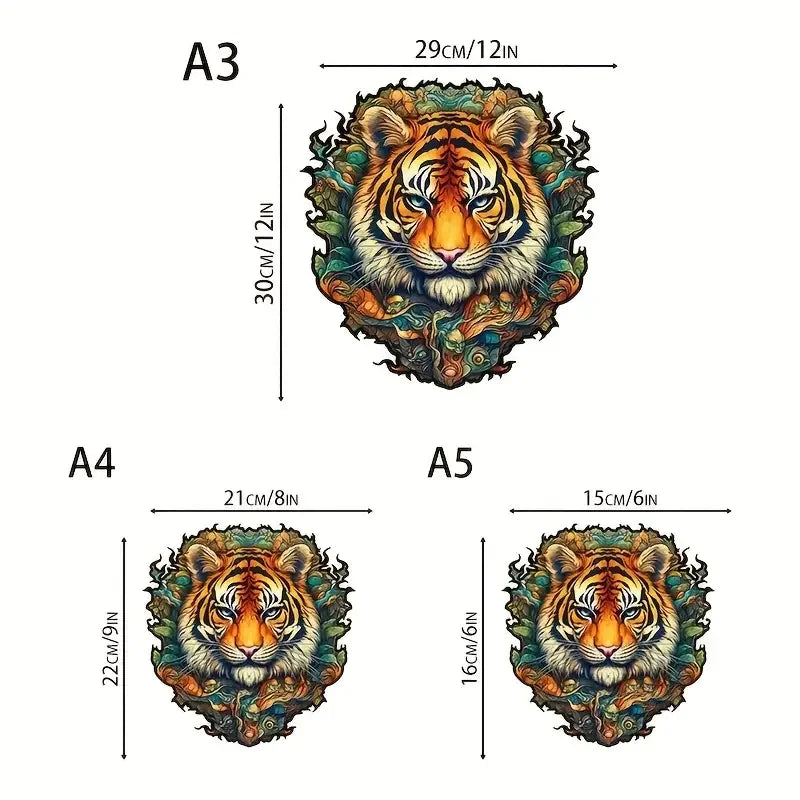 Tiger Wooden Jigsaw Puzzle, Uniquely Irregular Animal Shaped Wooden Stress Relief Toy