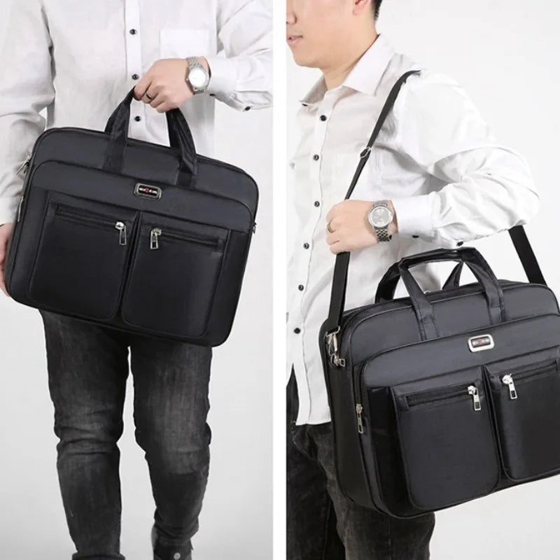 Mens Business Briefcase Large Capacity Multiple Pockets Laptop Compartment Portable Shoulder Bag for Travel Office Daily Use