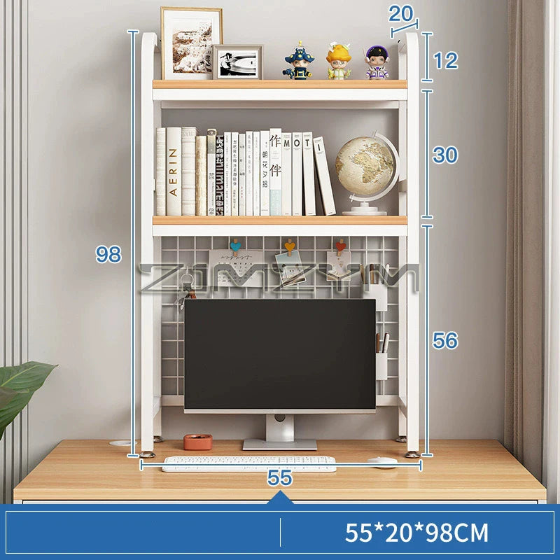 Bookcase With Grid Bookshelf Desktop Multi-layer Wrought Iron Shelf Student Computer Desk Hole Board Table Shelves