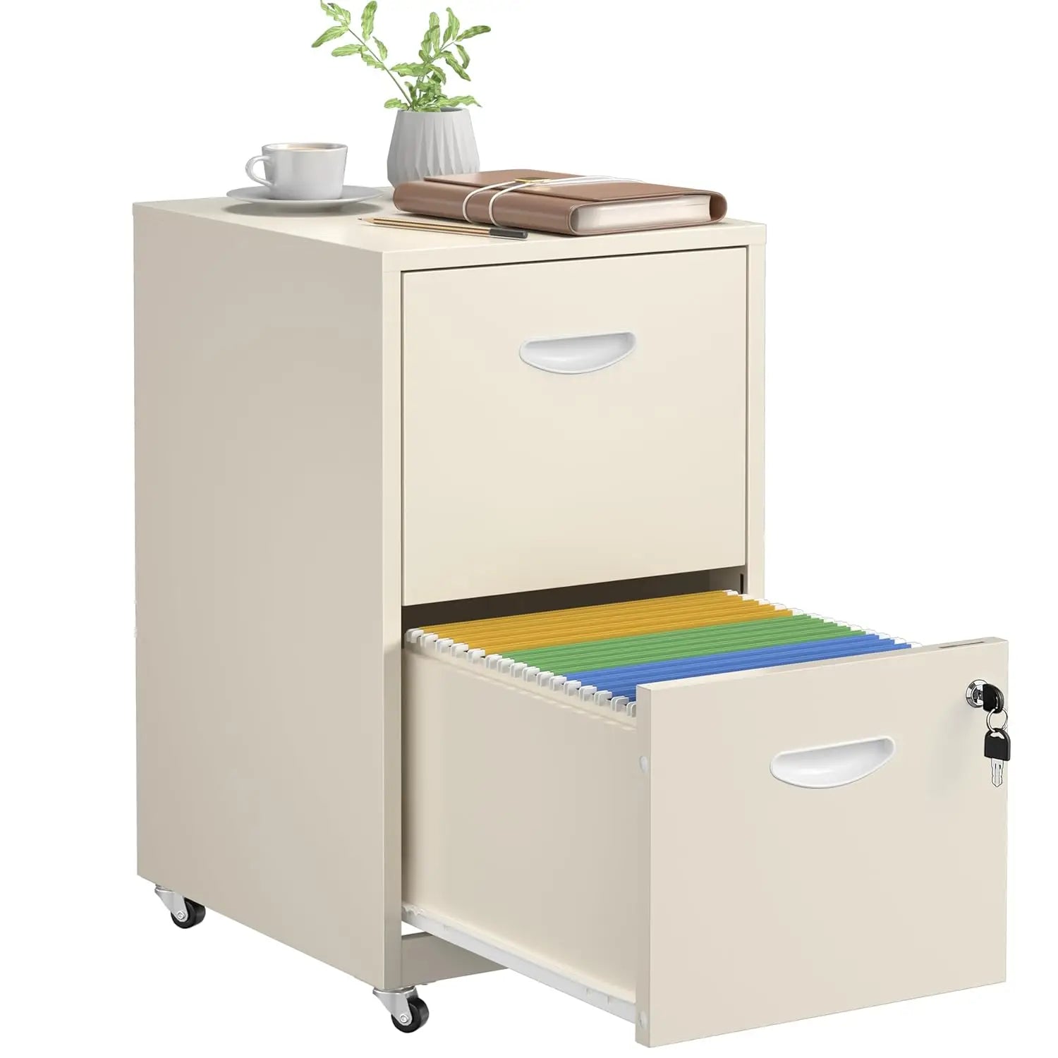 2 Drawer File Cabinet With Lock，Black Rolling File Cabinet For Home Office, Metal Small Mobile Filing Cabinets On, Customize