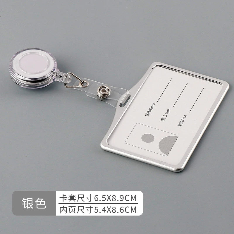 Metal Work Card Holder with Retractable Chest Pocket Clip Lanyard Badge Holder Reels ID Tag Name Badge Pass Card Sleeve Case