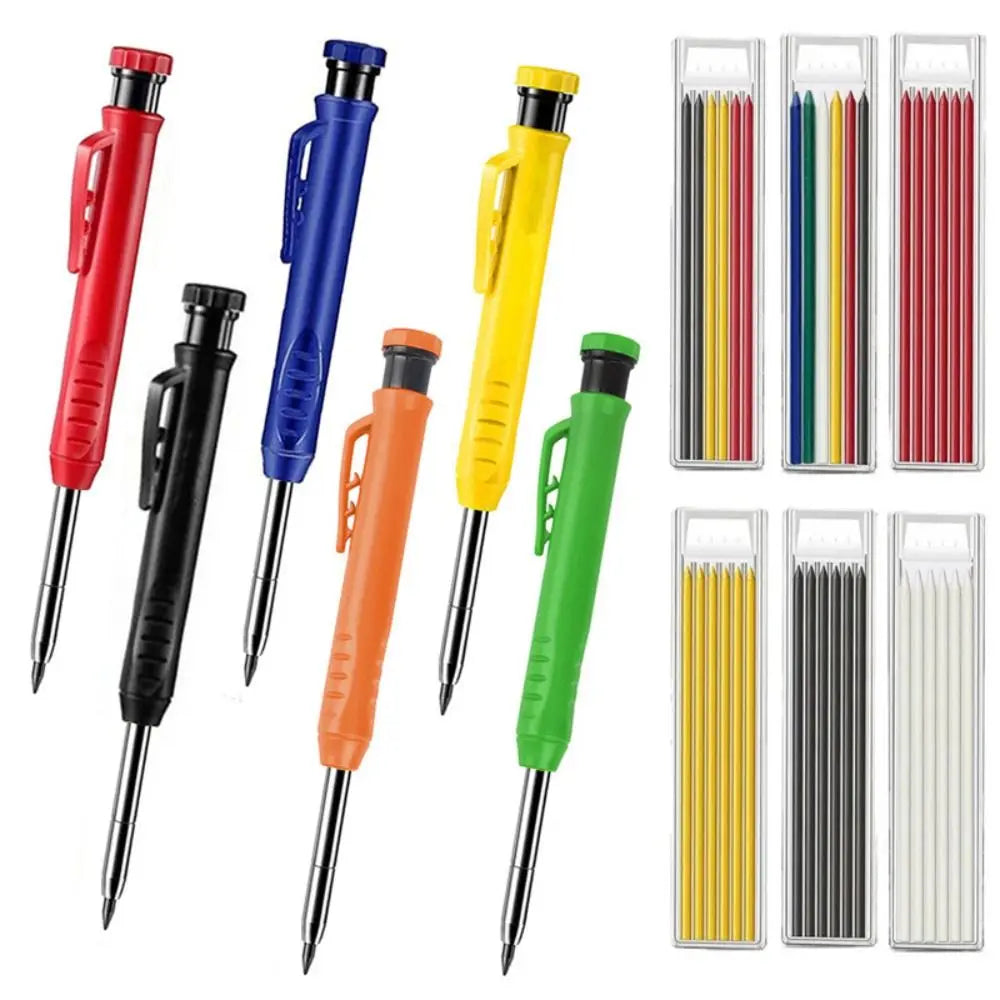 2.8mm Woodworking Pencil Deep Hole Marking Long Head Solid Carpenter Pencil Built-in Sharpener Metal Woodworking Marking Tool