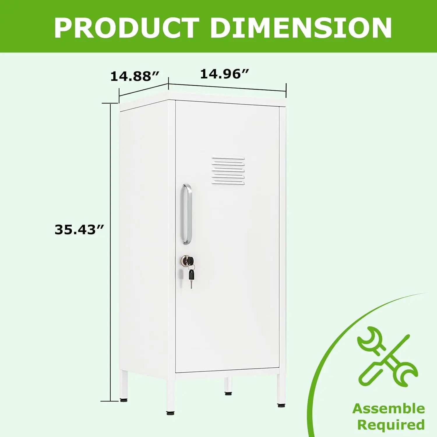 35" White Metal Locker, Lockable Employee Storage Cabinet with Adjustable Shelves for Home School Office Gym