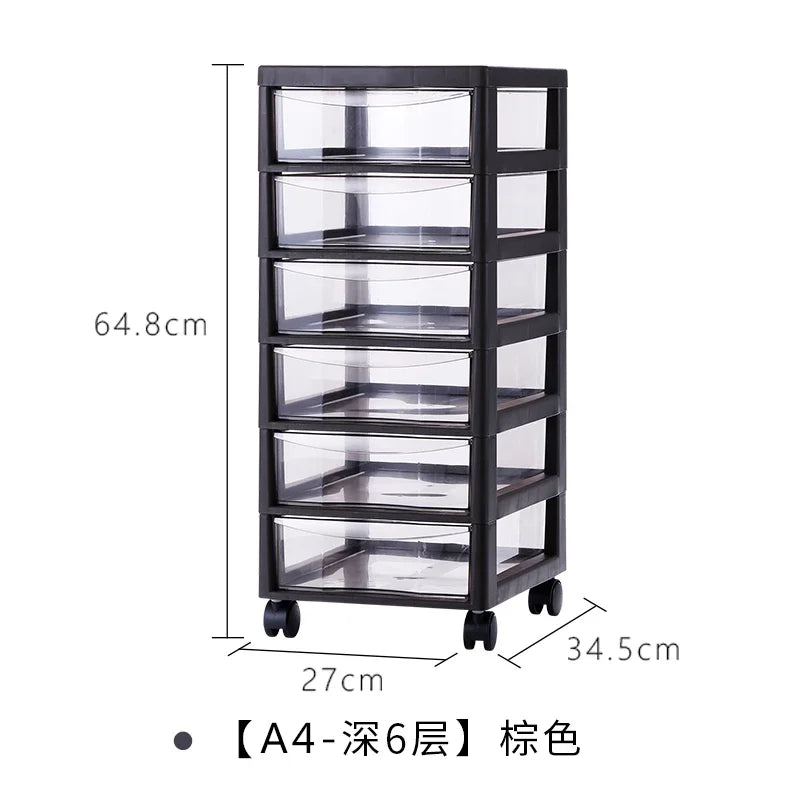 Modern File Cabinet with Clear Drawers,Multi-Layer Mobile Storage Unit for Office Home,Stackable Plastic Organizer for Documents