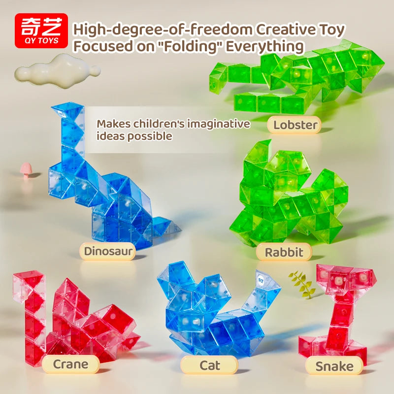QiYi Magic Ruler Crystal Clear Glass Color 24/36/48/60/72 Segments cubo magico Snake Twist Cube Educational Toy For Kids Gift