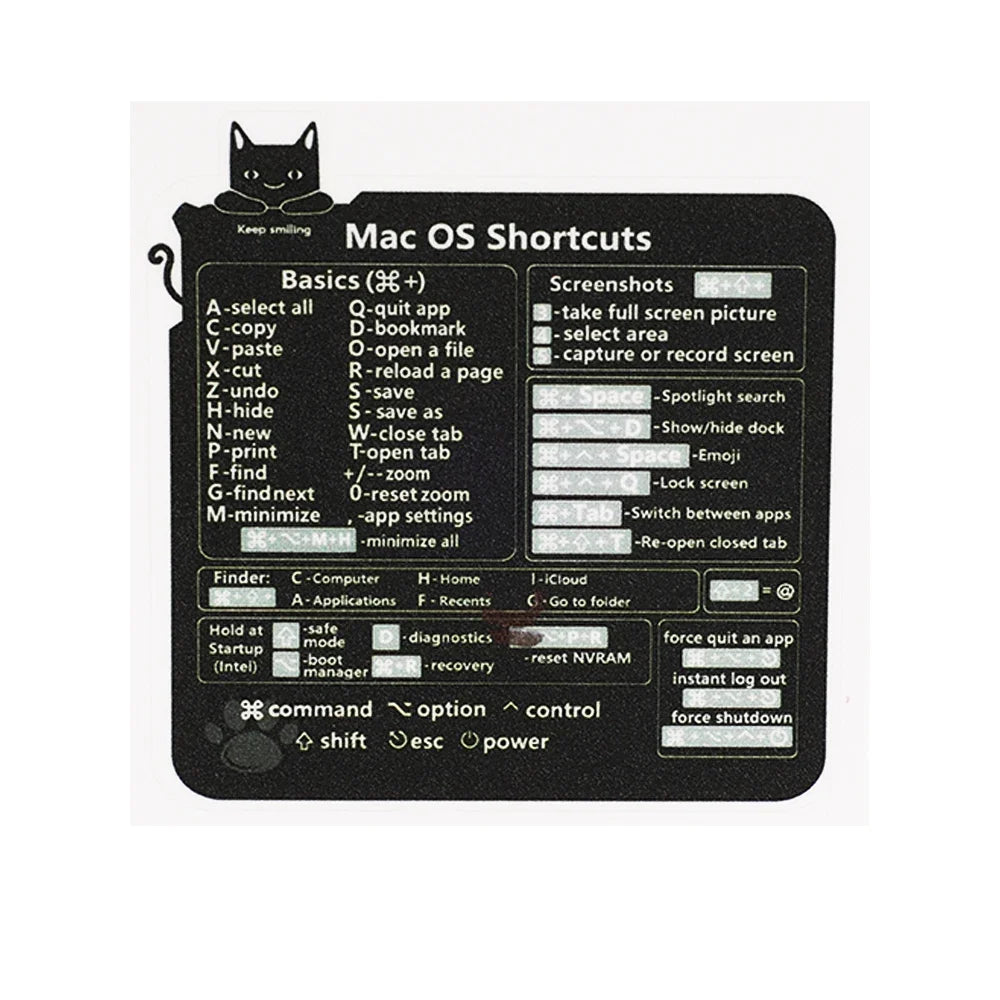 For Windows PC Computer Reference Keyboard Shortcut Stickers Adhesive Transparent Decal For Macbook OS Laptop Desktop Shortcuts