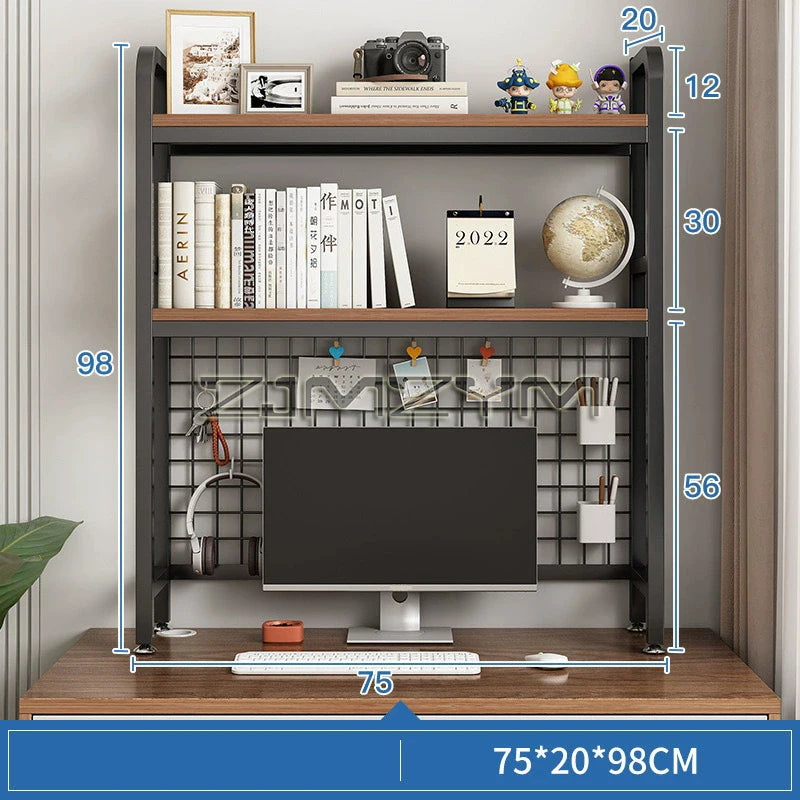 Bookcase With Grid Bookshelf Desktop Multi-layer Wrought Iron Shelf Student Computer Desk Hole Board Table Shelves
