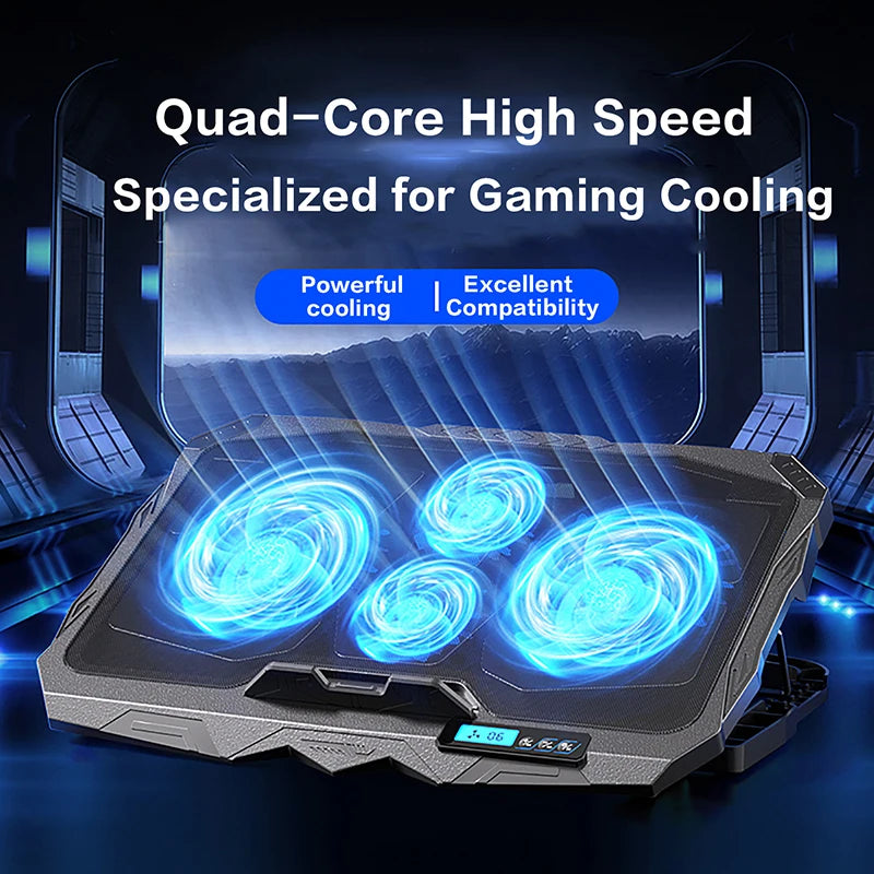 Laptop Cooling Stand 5 Height And 6 Wind Speed Adjustable For 17 Inch Notebook With 4 Fans Liquid Crystal Display And 2 USB Port