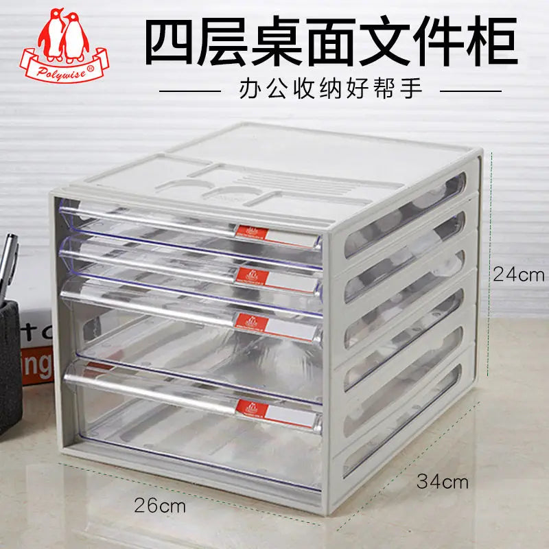 Desktop File Cabinet, 4-Tier Clear Drawer Organizer, Dustproof Plastic Storage for Office, Home Desk Document Organizer