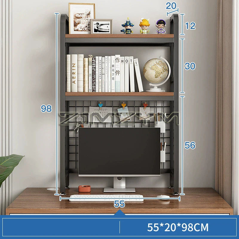 Bookcase With Grid Bookshelf Desktop Multi-layer Wrought Iron Shelf Student Computer Desk Hole Board Table Shelves