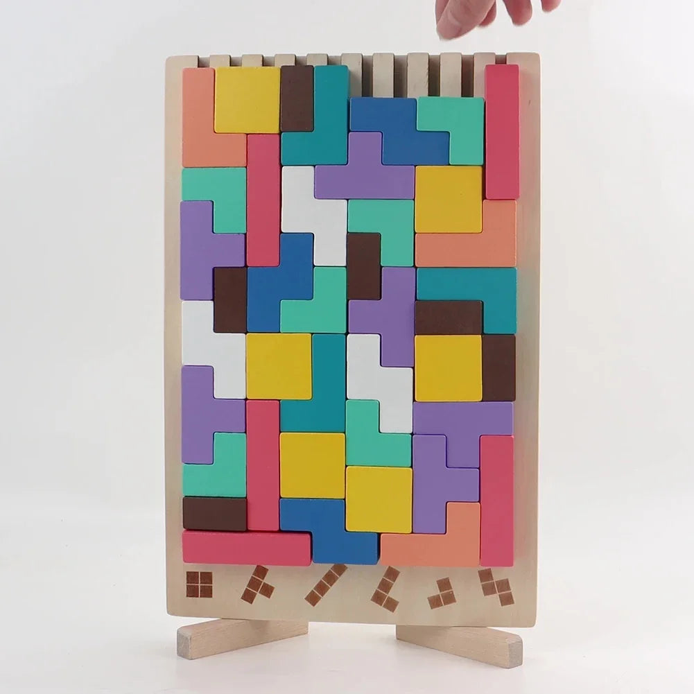 Wooden 3D Russian Blocks Puzzle Brain Teasers Toy Tangram Jigsaw Intelligence Colorful Blocks Montessori Educational