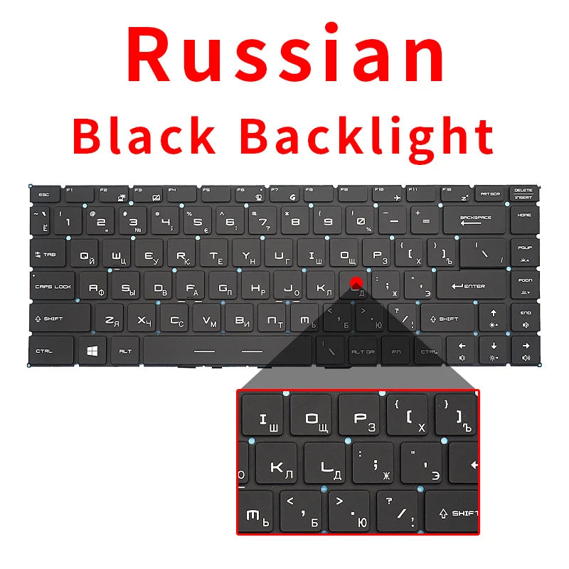 US Russian Laptop Keyboard With Backlight For Msi GF65 GF63 PS63 PS42 8RD/E MS-16R2 MS-16R3 MS-16Q4 MS-16W1 GS65 Stealth 8RE/F