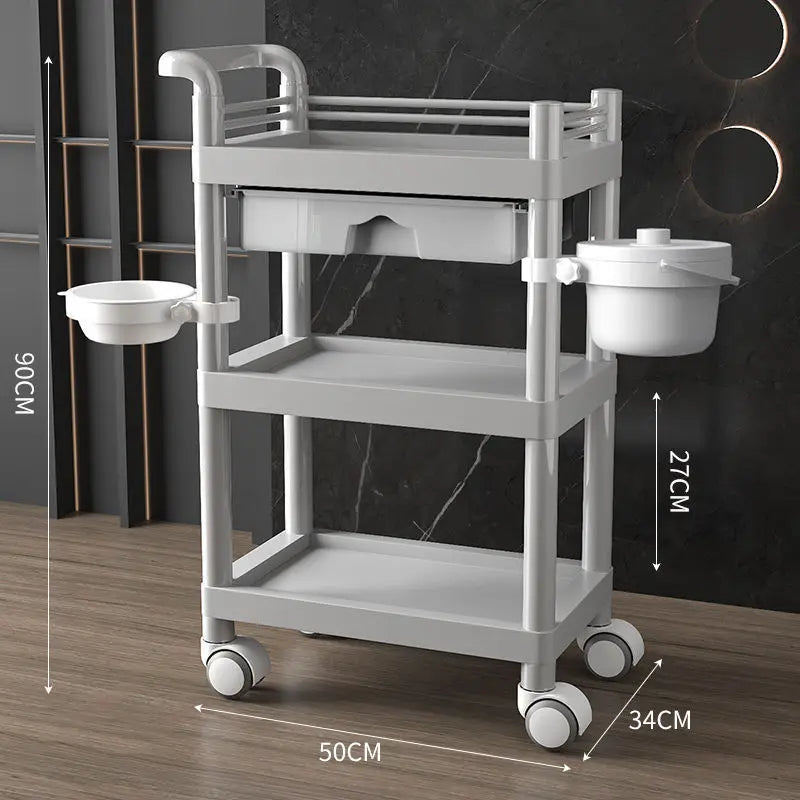 3-Tier Medical Utility Cart With Drawer and Shelves 360°Multi-Functional Mobile Storage Organizer For Clinic Hospital Lab Office