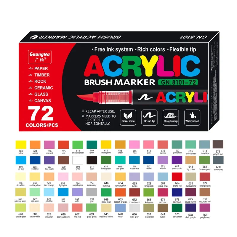 12-120 Colors Waterproof Acrylic Marker Pens with Soft Brush Nib,  Students' Art on Glass, Stone, Metal, Wood, Plastic &Paper