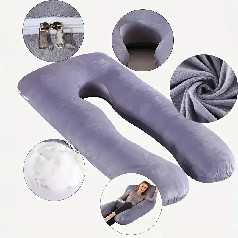 Maternity Body Pillow U-Shaped - Soft Fleece Pregnancy Support Pillow for Side Sleepers, Lumbar Abdominal Cushion, Relieves Back