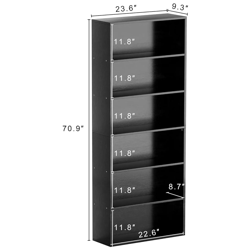 6 Tier Narrow Tall Bookshelf Vertical Slim Storage Unit Display Shelf For Home Office Living Room Bedroom Black, Customized