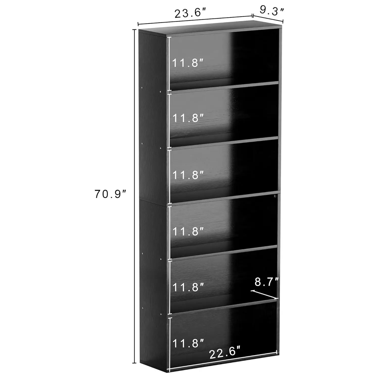 6 Tier Narrow Tall Bookshelf Vertical Slim Storage Unit Display Shelf For Home Office Living Room Bedroom Black, Customized