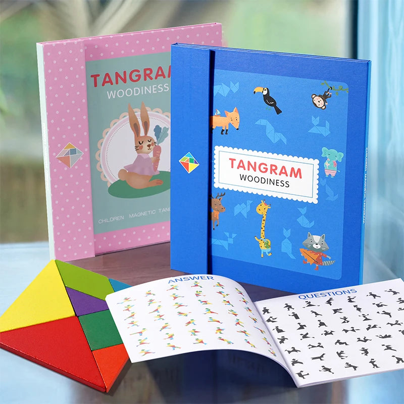 Wooden Small Jigsaw Magnetic Tangram Puzzle Book Educational Toy For Children Baby Kid Portable Montessori Learning Intelligence