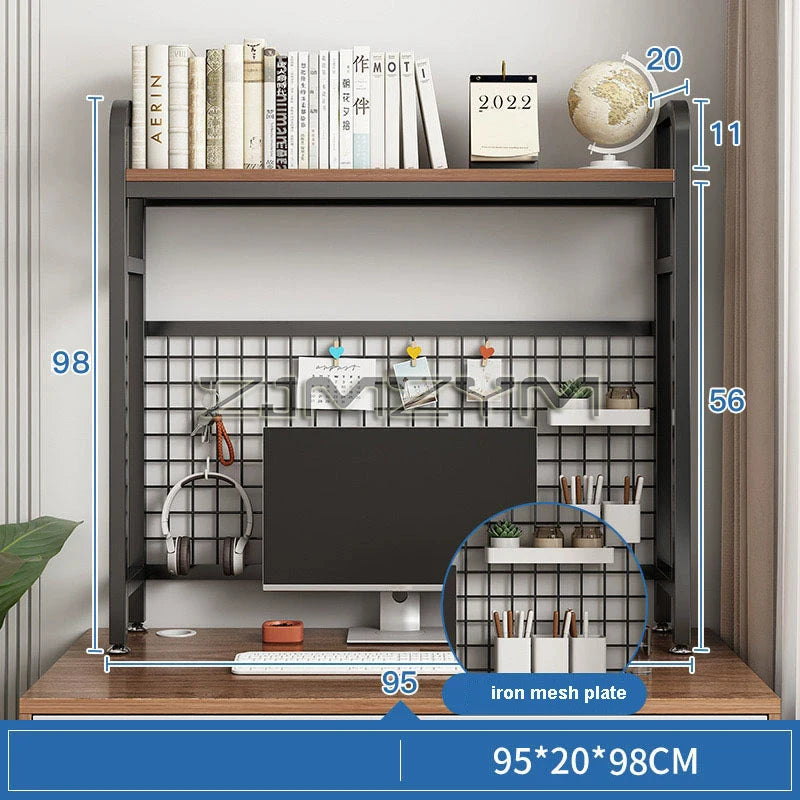 Bookcase With Grid Bookshelf Desktop Multi-layer Wrought Iron Shelf Student Computer Desk Hole Board Table Shelves