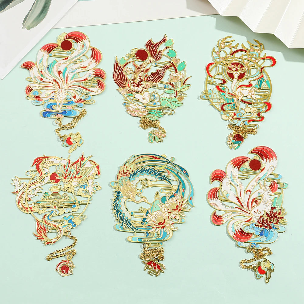 1pc Hollow Metal Bookmarks Chinese Divine Beasts Gift Boxed Reading Markers for Book Lovers Girls Book Accessories Gifts