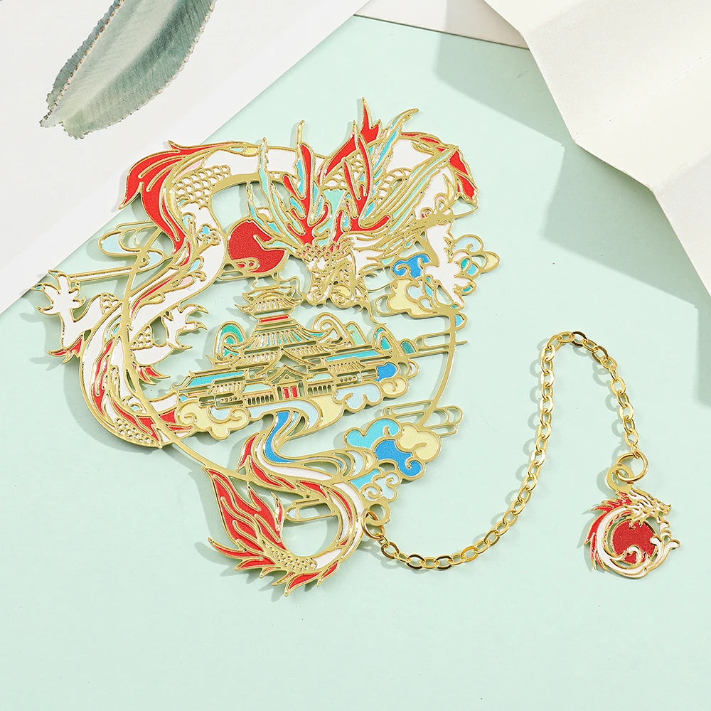 1pc Hollow Metal Bookmarks Chinese Divine Beasts Gift Boxed Reading Markers for Book Lovers Girls Book Accessories Gifts