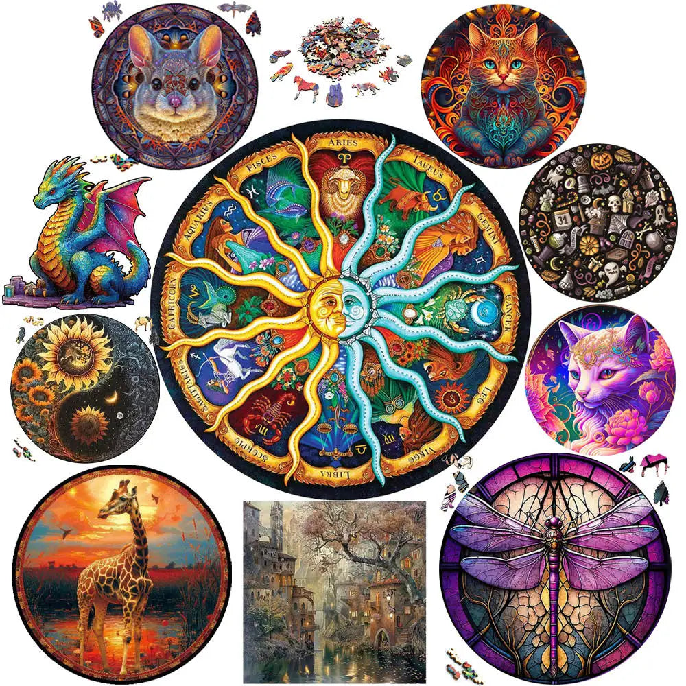 Giraffe Wooden Animal Puzzle Medium Difficulty Wood Jigsaws for Kids Adults Dragonfly Jigsaw Interesting Intelligent Toys