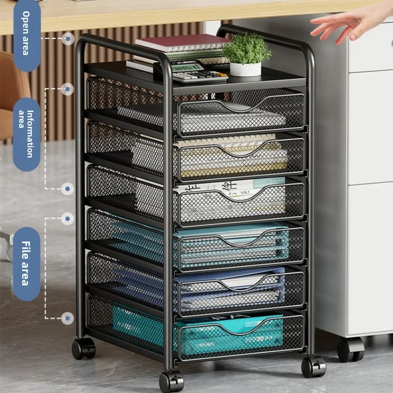 Simple Metal Storage Rack Under Desk Large Capacity Organizer Mobile Rolling Cart with Drawers Multi Layer Office File Cabinet