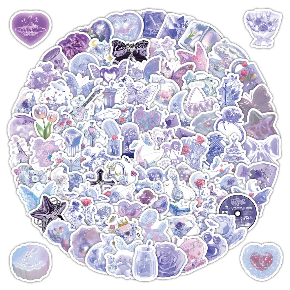 103 Pcs Glittery Shimmery Purple Stickers - Sparkling Decorative Decals for Notebook & DIY Craft Embellishment AnimeWorlds Store