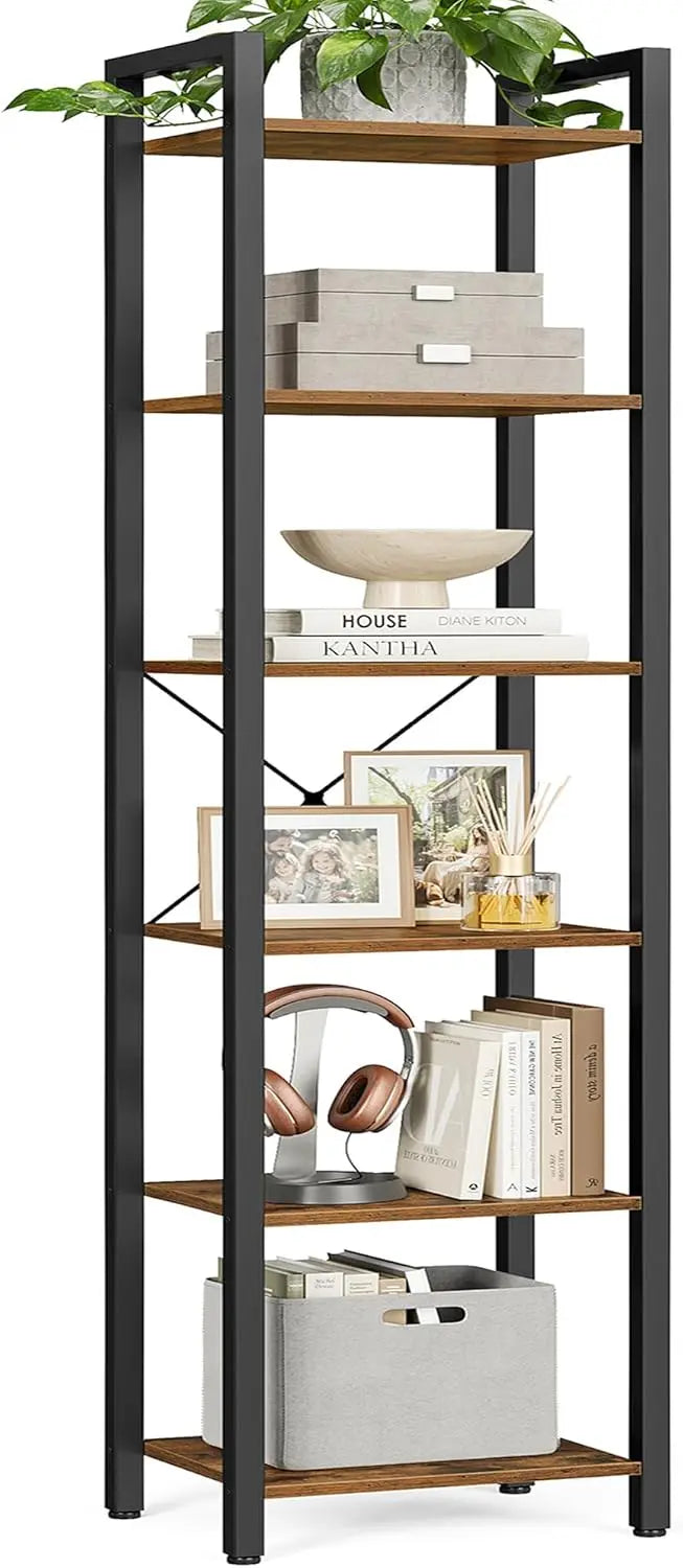 6-Tier Bookshelf, Bookcase With Steel Frame, Book Shelf For Living Room, Home Office, Study, 11.8 X 15.7 X 73.2 Inches,