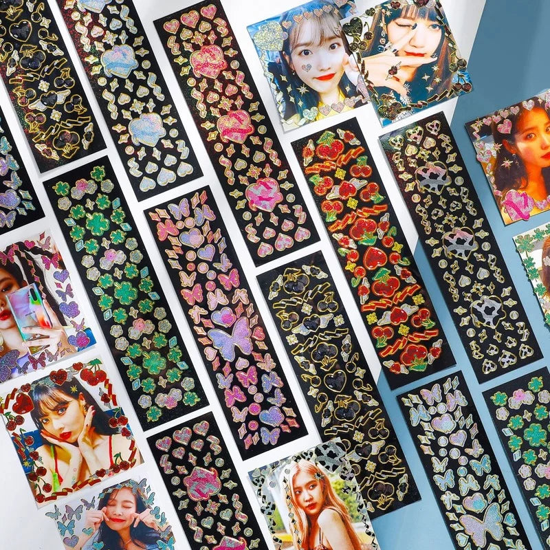 8 Designs 1 Pc/bag Ins Style Shining Phnom Penh Series Pvc Glitter Bronzing Hand Account DIY Decor Collage Material Stickers
