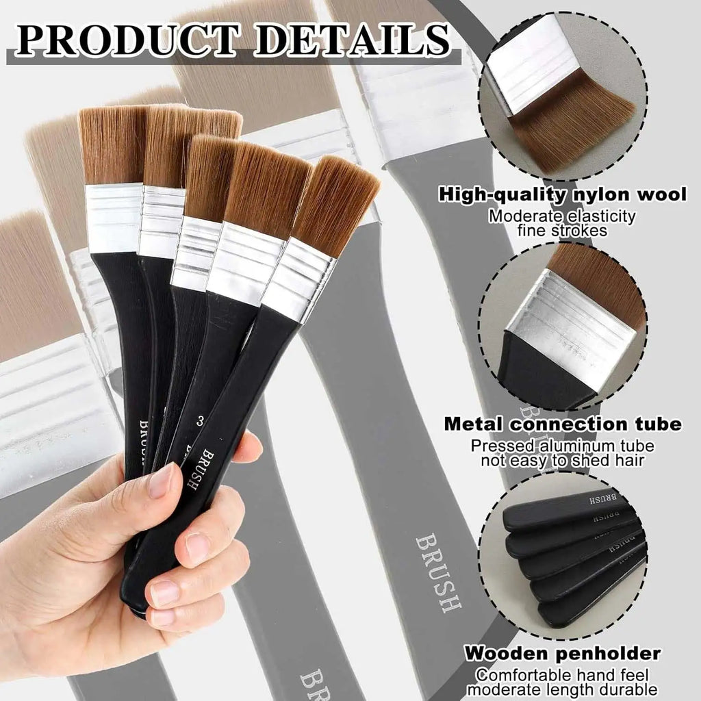 5/1Pcs Flat Paint Brushes - Soft Nylon Brush Set for Acrylic, Watercolor, Canvas Painting - Artist's Craft Varnish Brushes