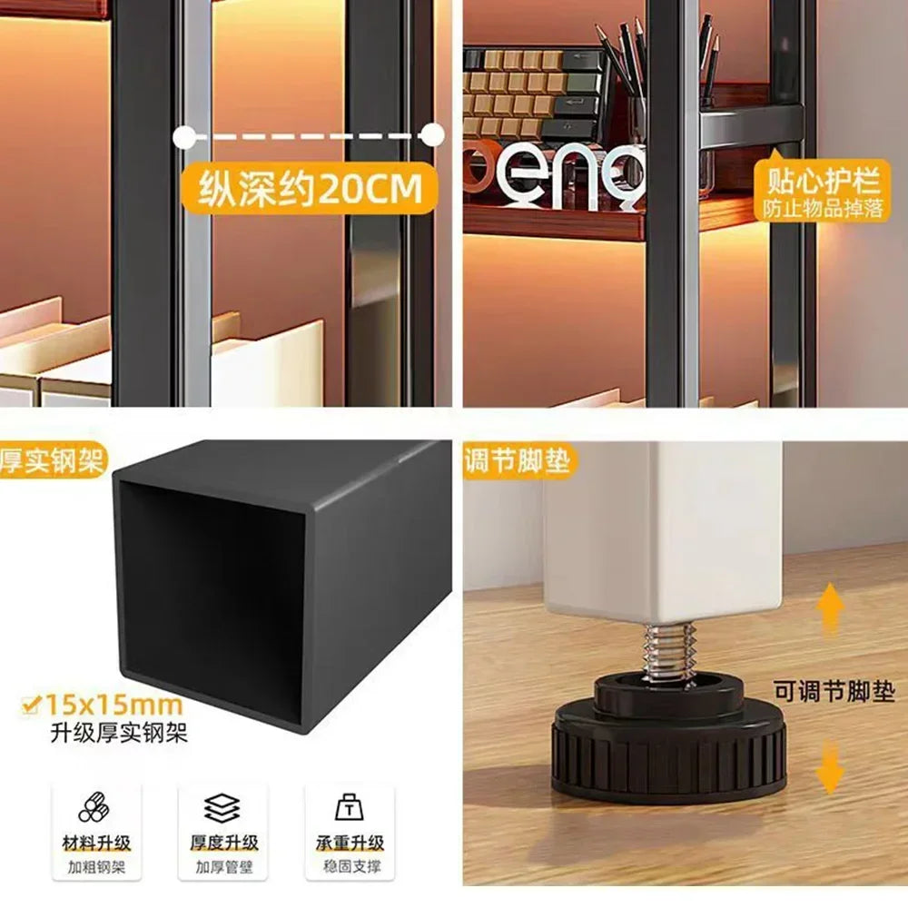 y Bookcase With Grid Bookshelf Student Computer Desk Table Hole Board Table Wooden Shelves Desktop Multi-layer Wrought Iron Shel